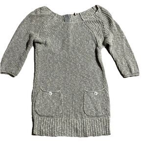 Free People Tunic Sweater Women's S Gray Knit Button Pockets Pullover 3/4 Sleeve